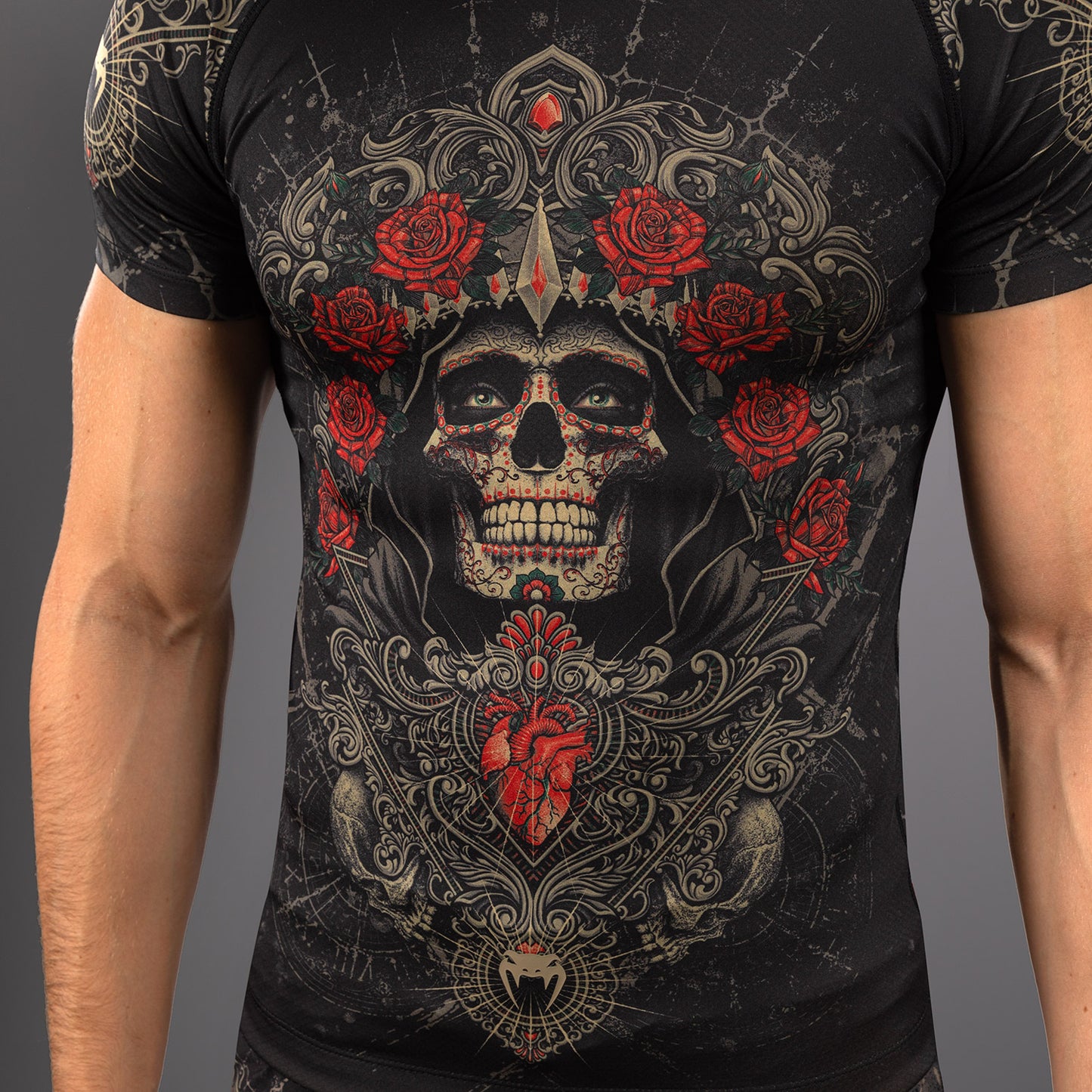 Venum Santa Muerte 5.0 Rashguard a maniche Corte - Nero Profondo/Oro
