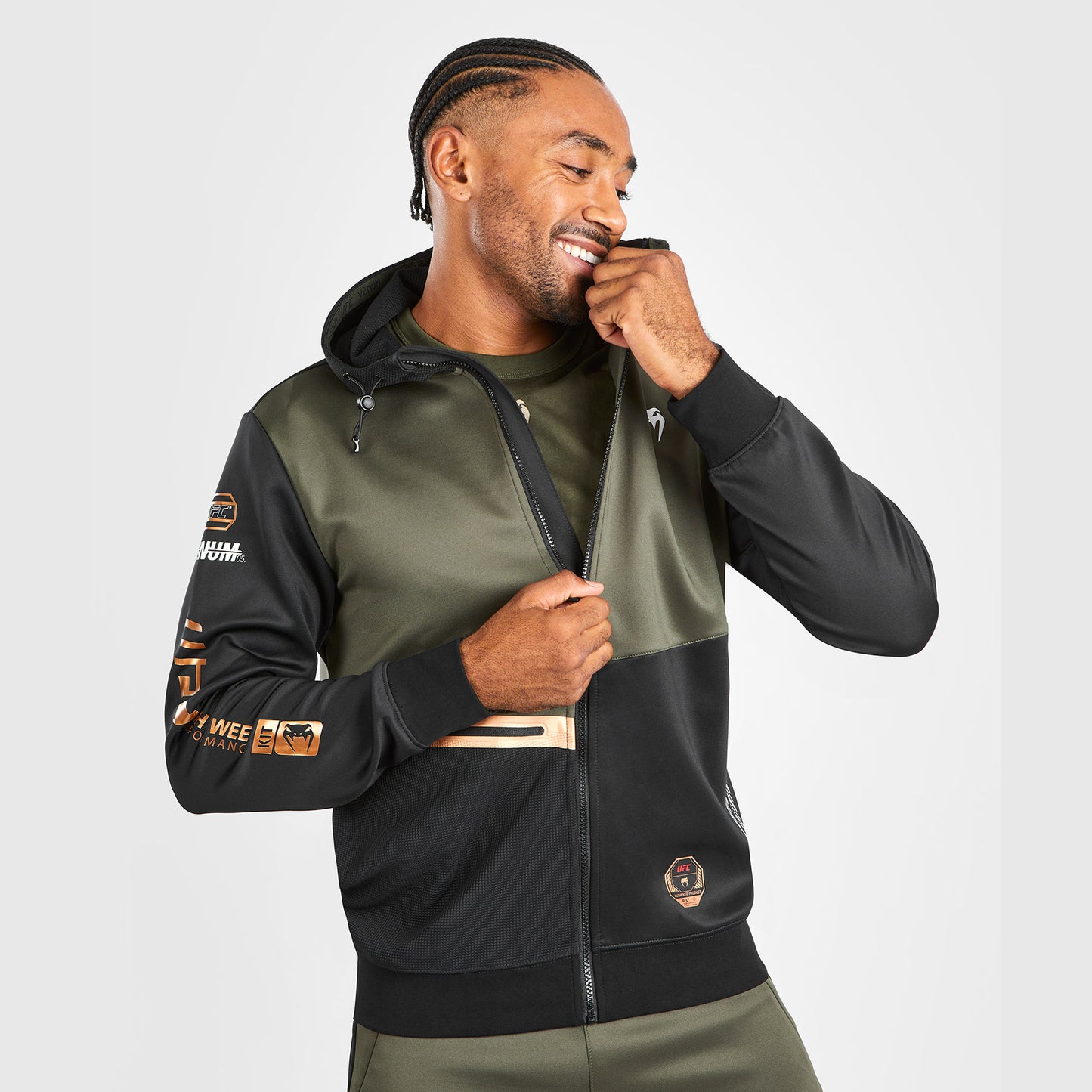 UFC Adrenaline by Venum Fight Week Felpa con cappuccio e zip da Uomo - Khaki/Bronzo