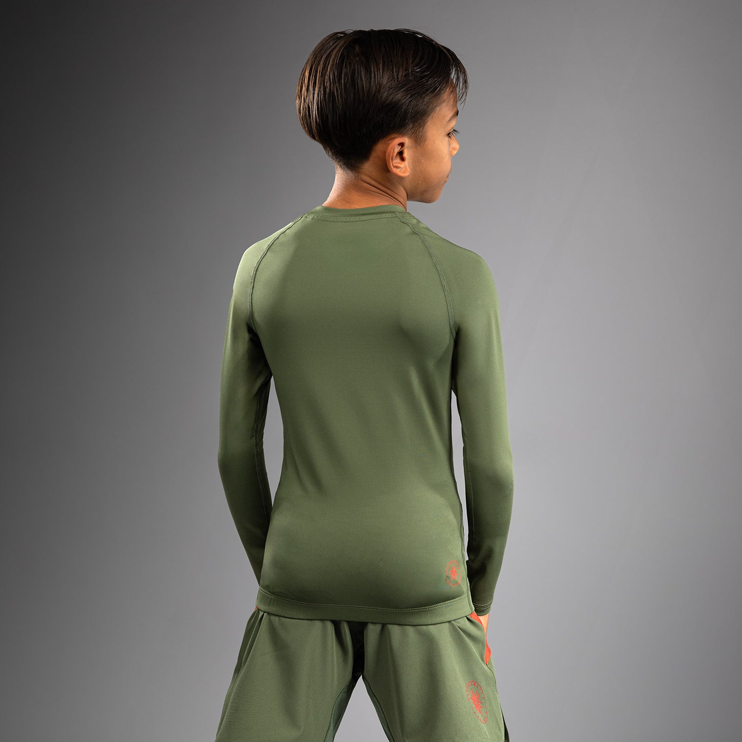 Venum Contender Rashguards Maniche Lunghe per Bambini - Verde Militare/Arancione