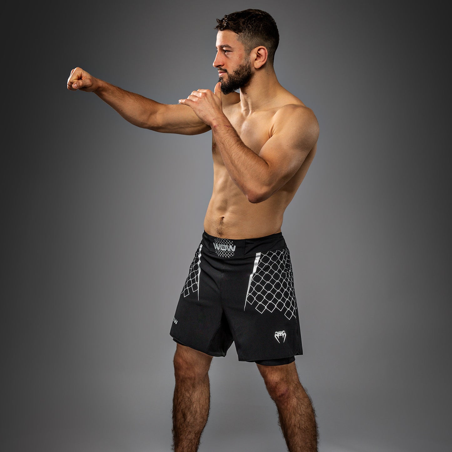 Venum x WOW FC Pantaloni da Combattimento da Uomo - Nero/ Grigio Argento
