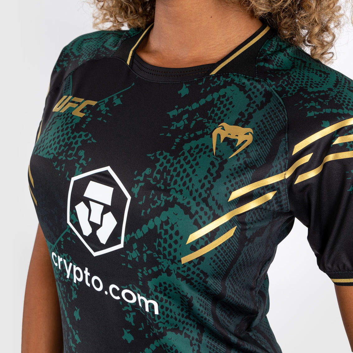 UFC Adrenaline by Venum Personalized Authentic Fight Night Maglia Walkout da donna - Emerald Edition - verde/nero/oro