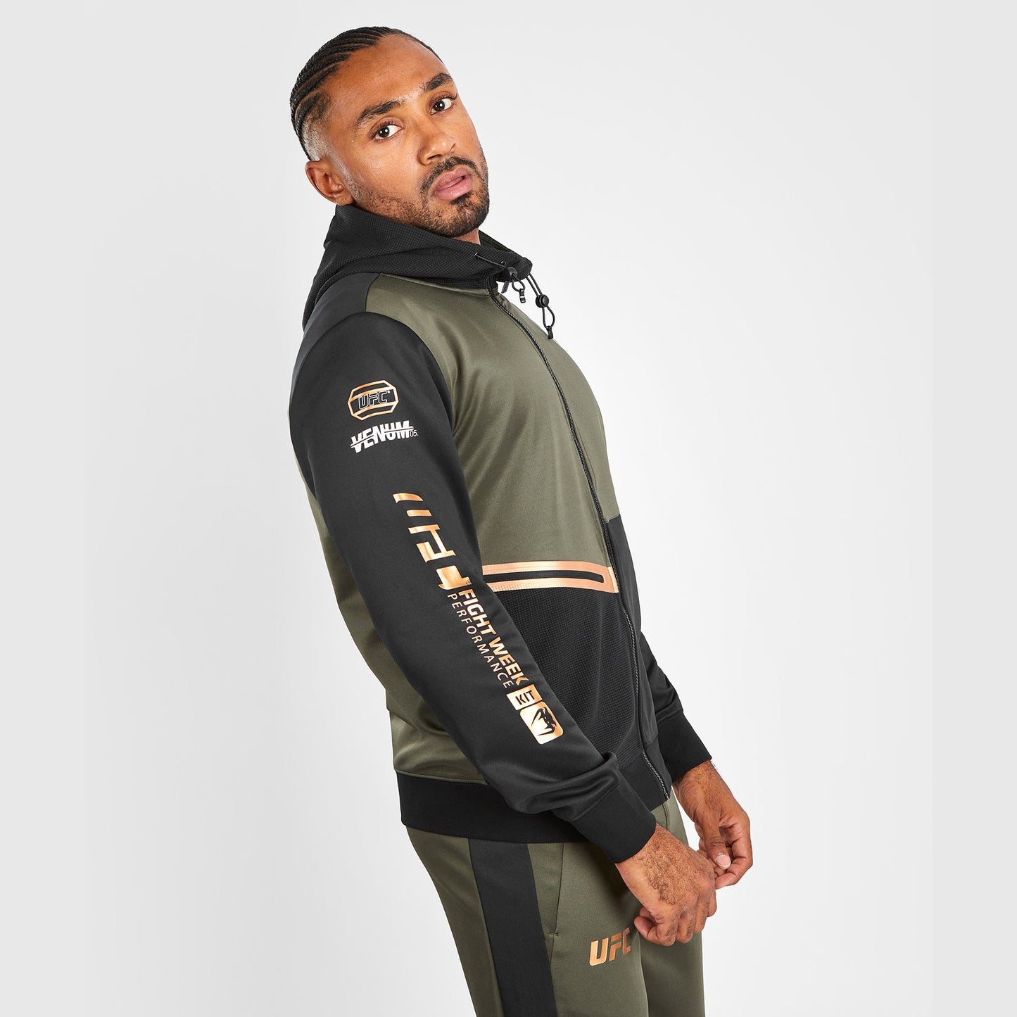 UFC Adrenaline by Venum Fight Week Felpa con cappuccio e zip da Uomo - Khaki/Bronzo