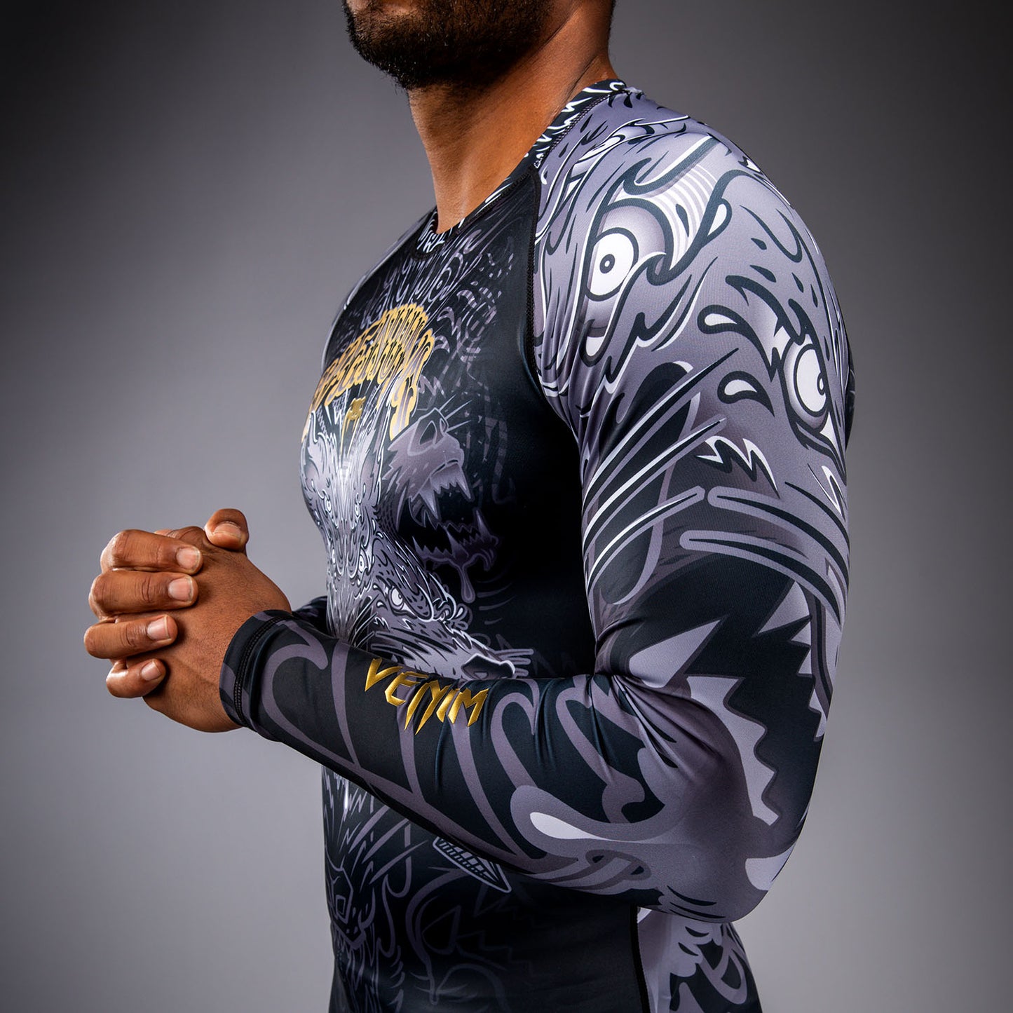 Venum Wolf Atak Rashguard a Maniche Lunghe – Nero/Grigio