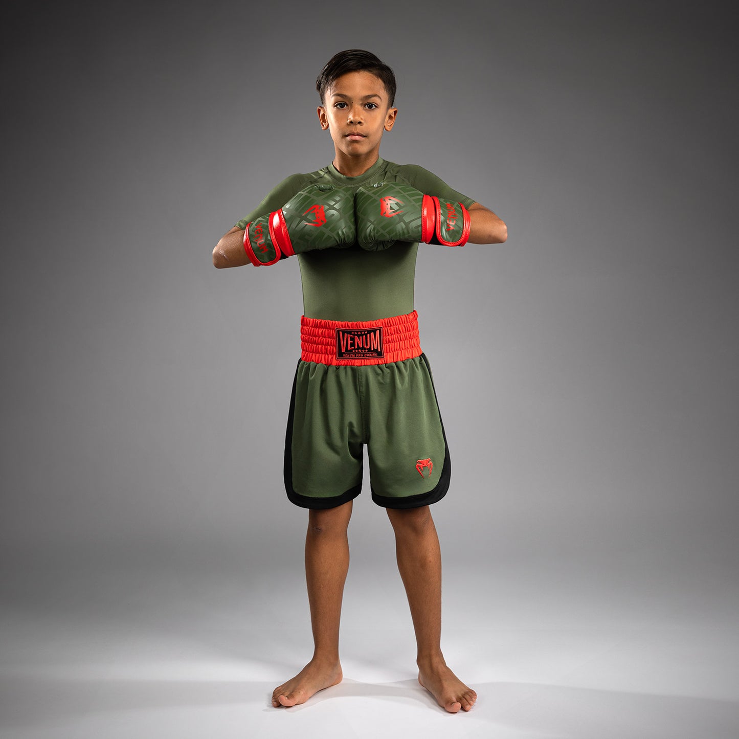 Venum Classic Pantaloni da Boxe per Bambini - Verde Militare/Arancione