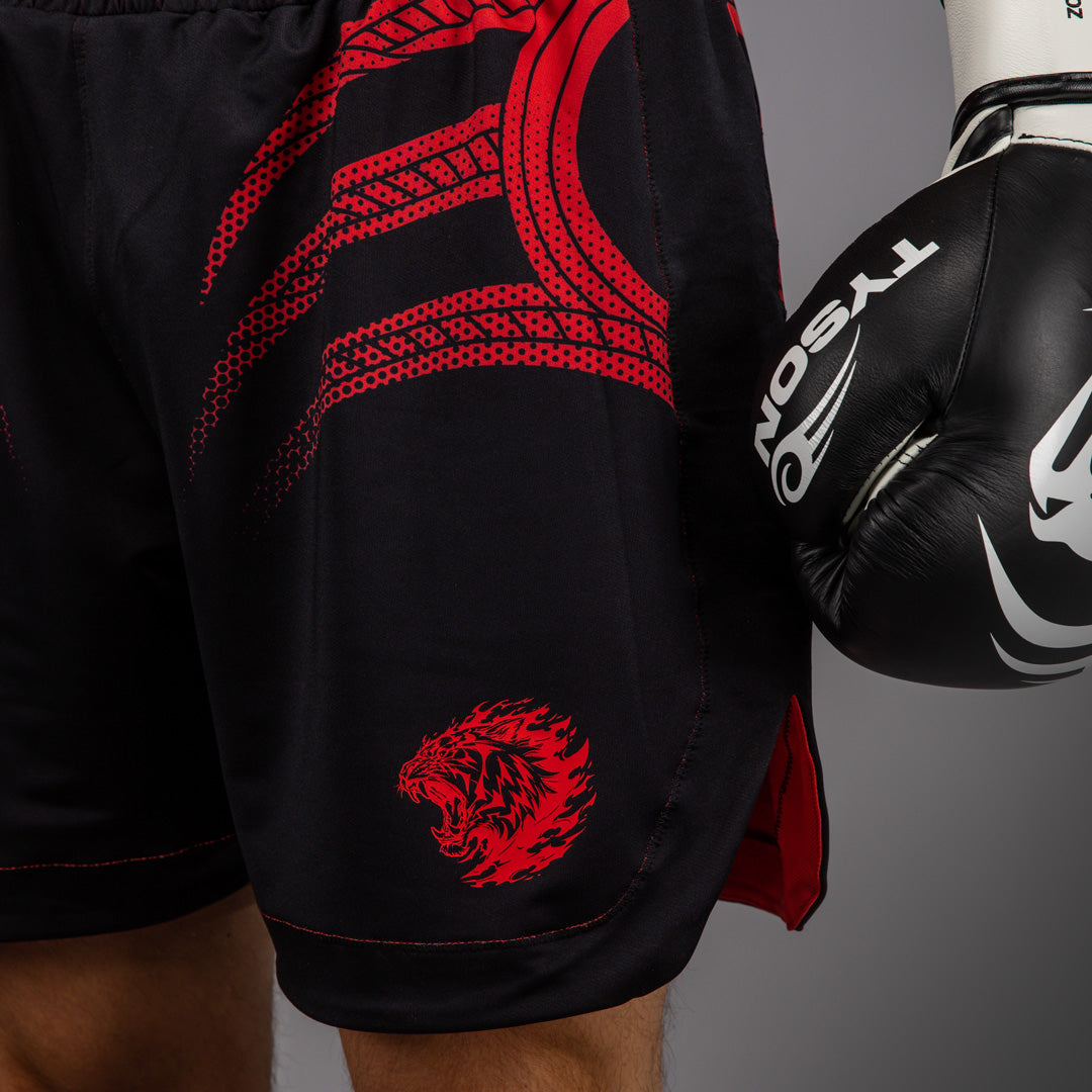 Venum x Mike Tyson Tiger Pantaloncini da Boxe - Nero Profondo/Rosso Intenso