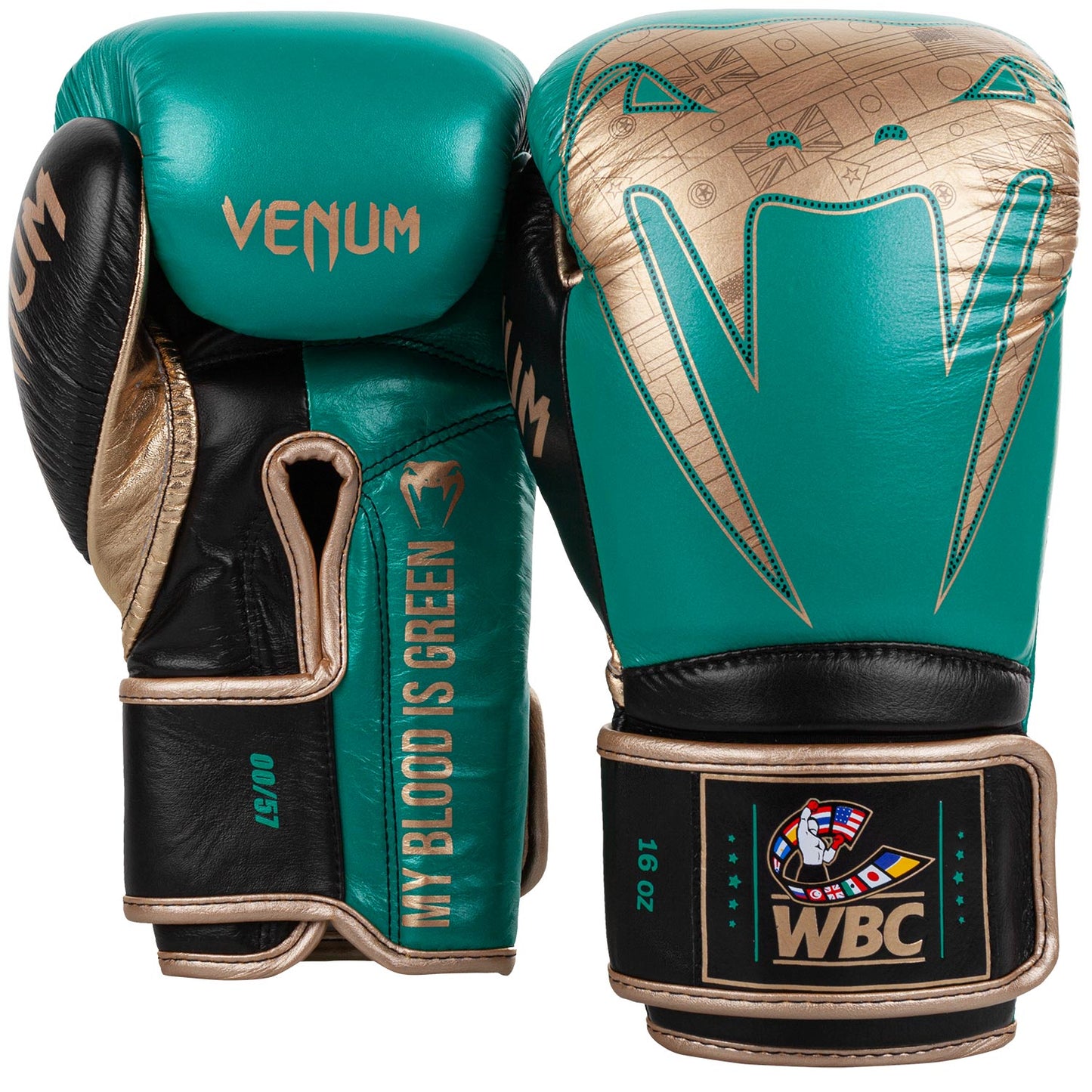 Guantoni da boxe professionali Venum Giant 2.0 - Edizione limitata WBC - Velcro - Verde metallizzato/Oro