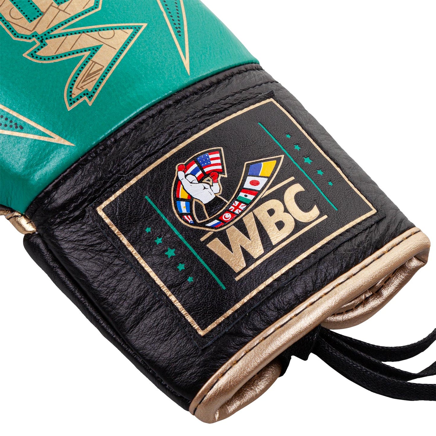 Guantoni da boxe professionali Venum Hammer – Edizione limitata WBC - Lacci - Verde metallizzato/Oro
