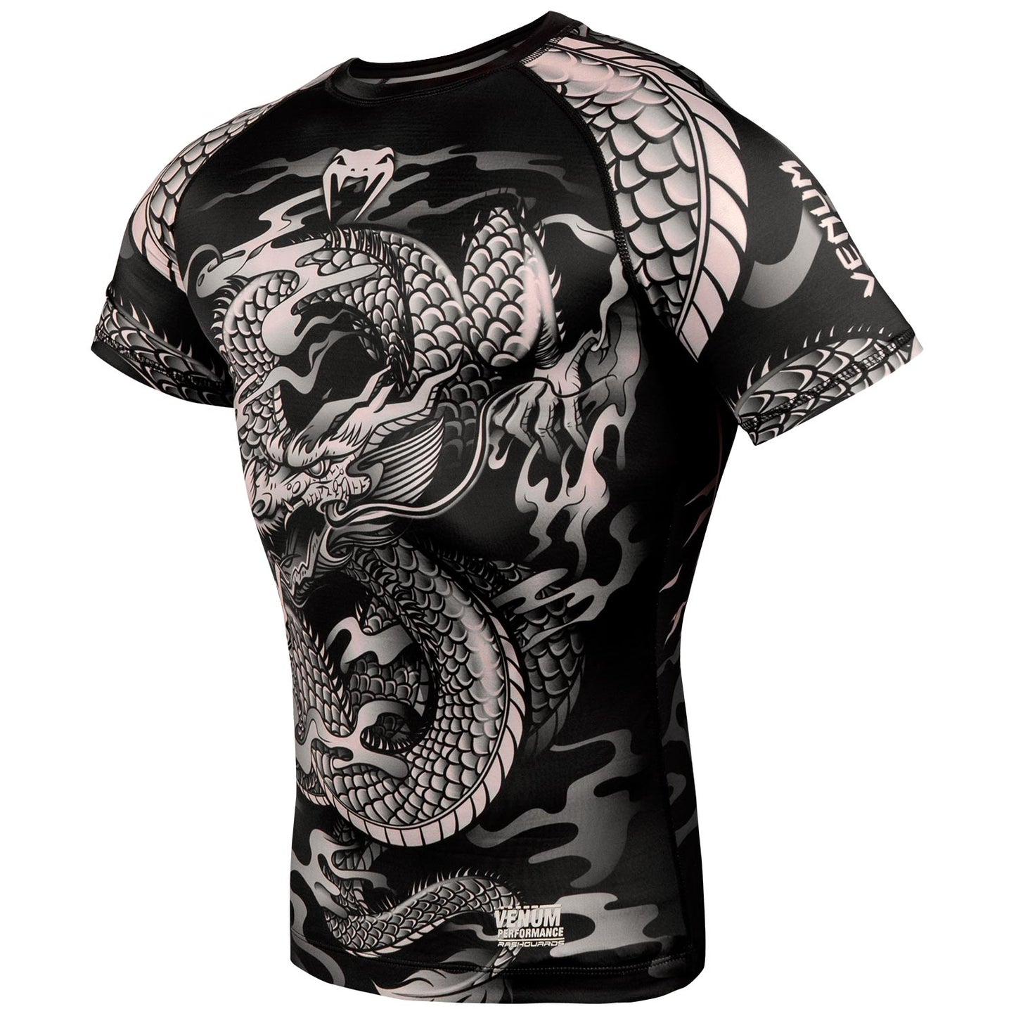 Rash guard Venum Dragon's Flight - Maniche corte - Nero/Sabbia