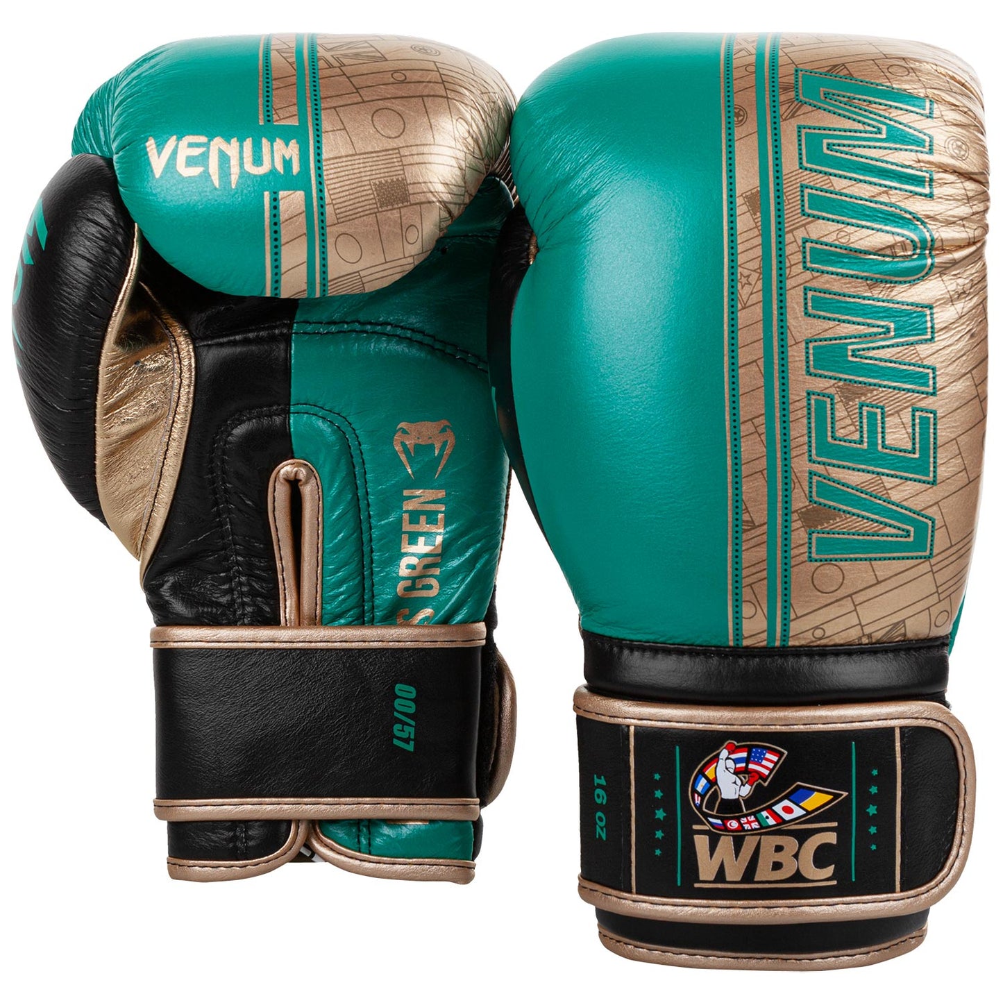 Guantoni da boxe professionali Venum Shield – Edizione limitata WBC - Velcro - Verde metallizzato/Oro