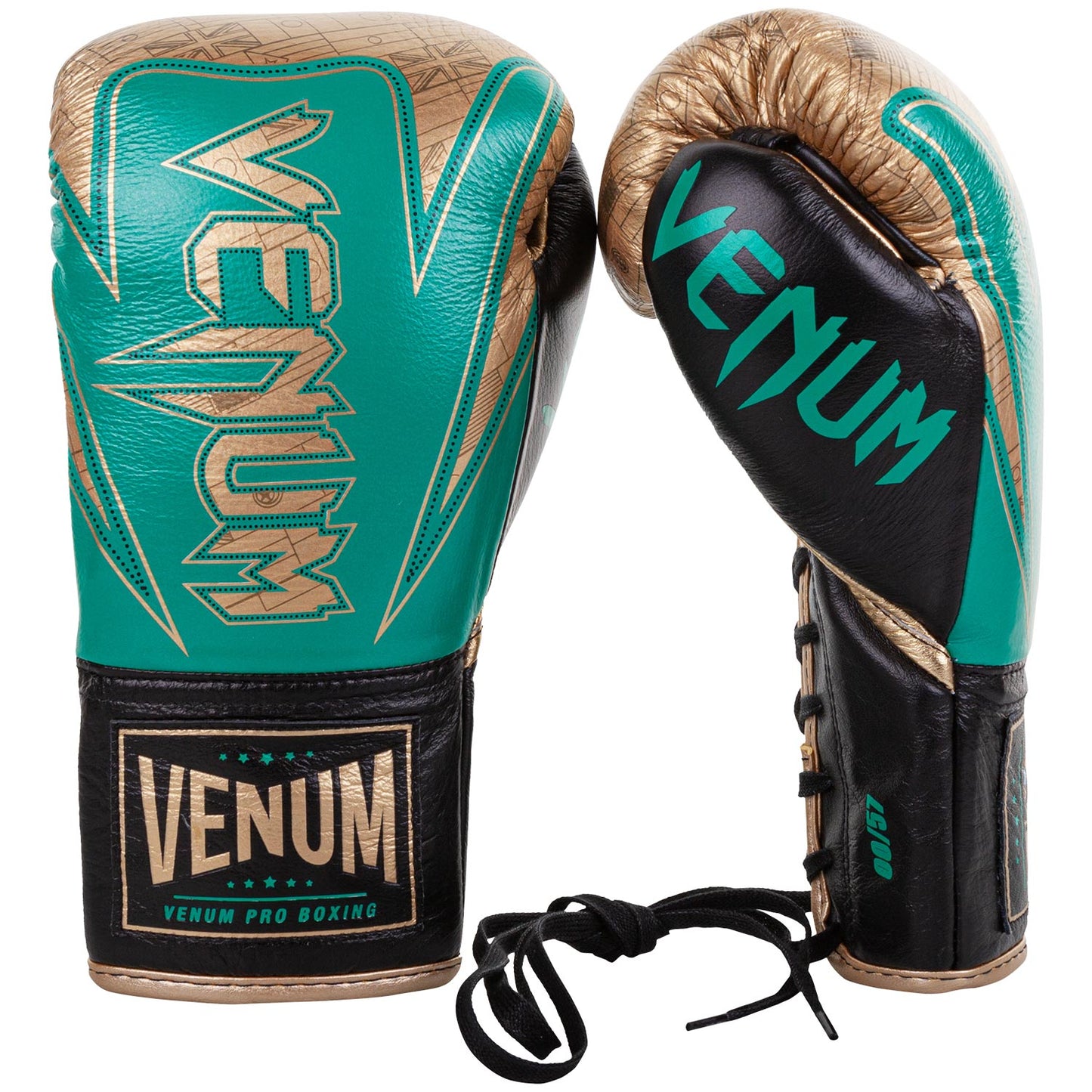 Guantoni da boxe professionali Venum Hammer – Edizione limitata WBC - Lacci - Verde metallizzato/Oro