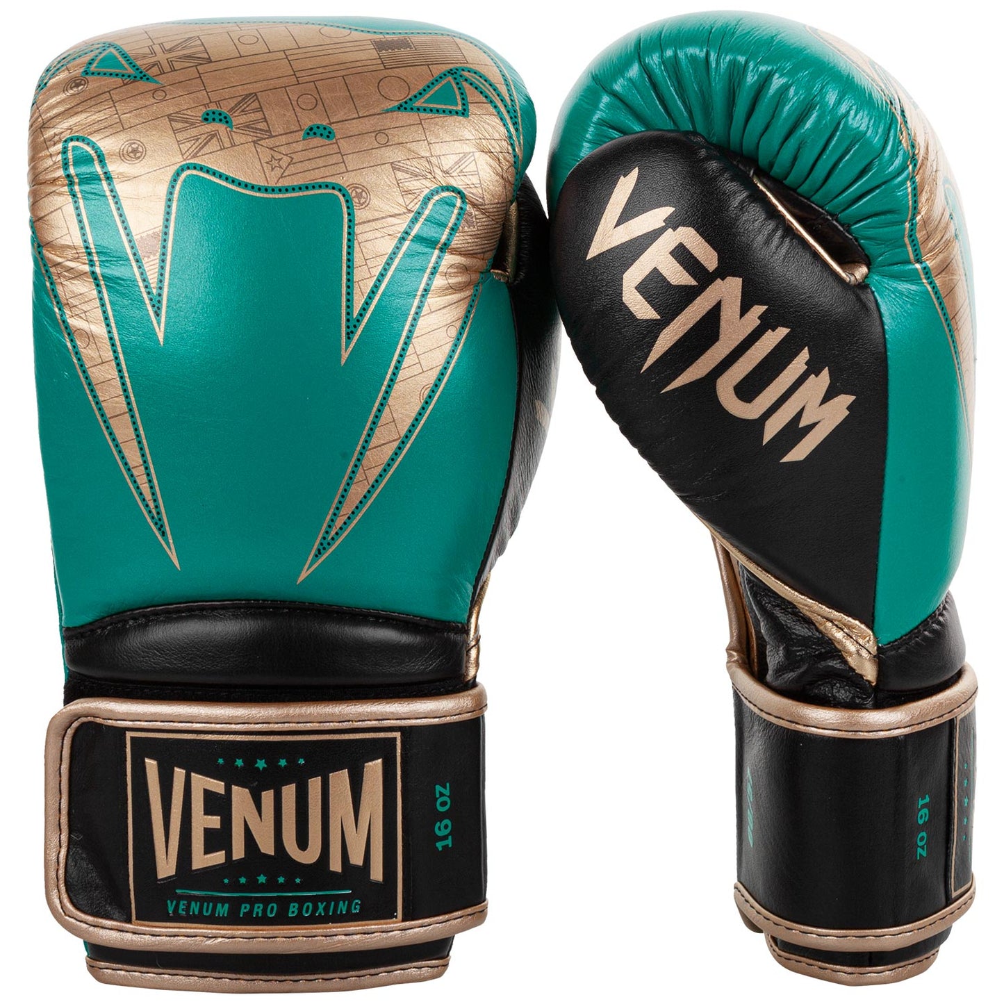 Guantoni da boxe professionali Venum Giant 2.0 - Edizione limitata WBC - Velcro - Verde metallizzato/Oro